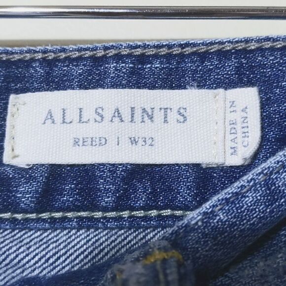 All Saints Reed Straight Leg Jeans Mens Size 32 Distressed Button Fly - Picture 8 of 13